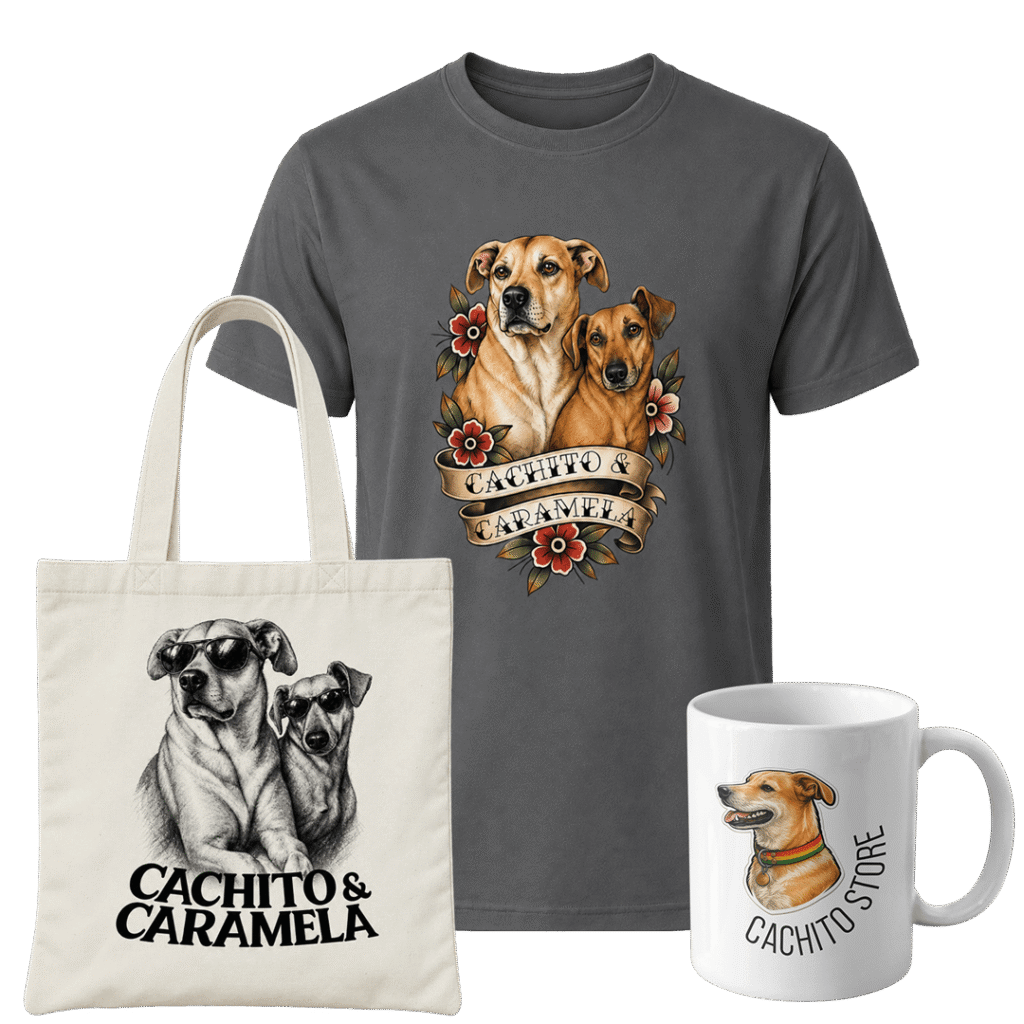 Produtos personalizados com a foto do pet em camisetas, caneca e ecobag