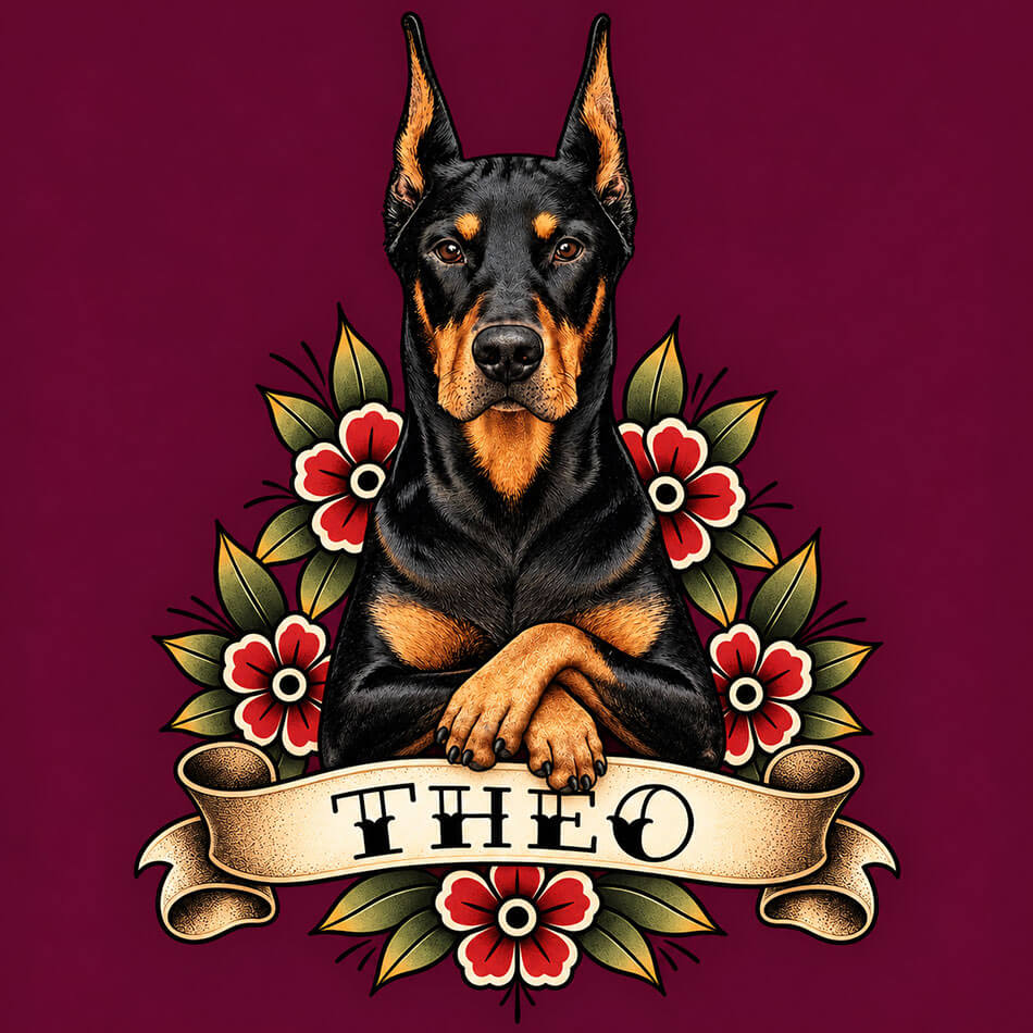 Ilustração personalizada de pet no estilo Old School