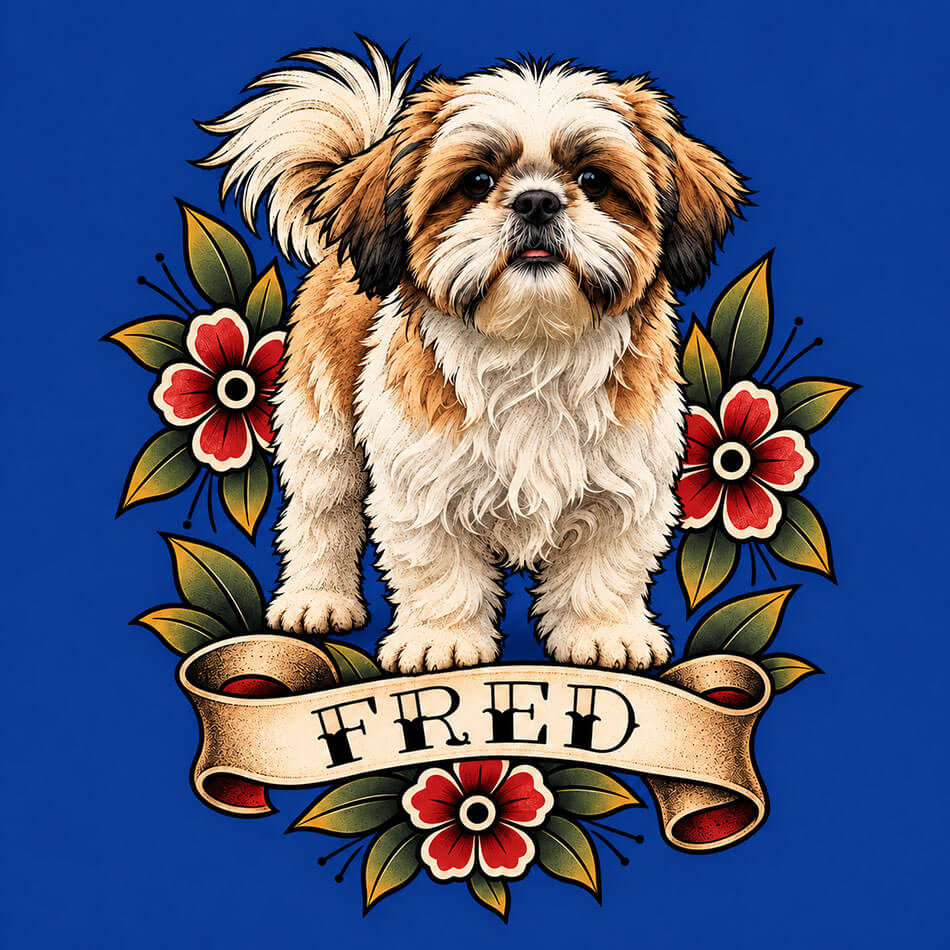 Ilustração personalizada de pet no estilo Old School